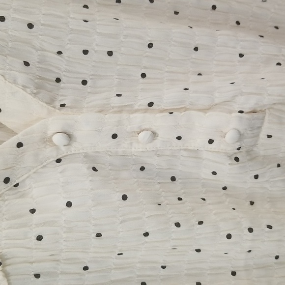 💕CURRENT AIR💕 V-Neck Long Sleeve Polka Dot Crinkle Blouse ~ Cream Medium NWOT - Picture 8 of 13